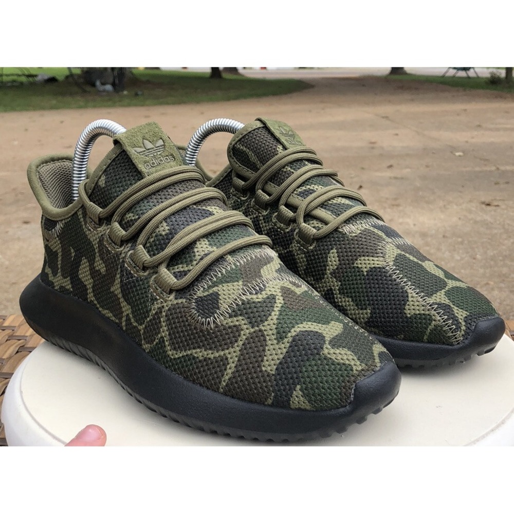 Vintage Adidas Tubular Shadow Knit Camo Sneakers Gorpcore Green Size 5 CP8682